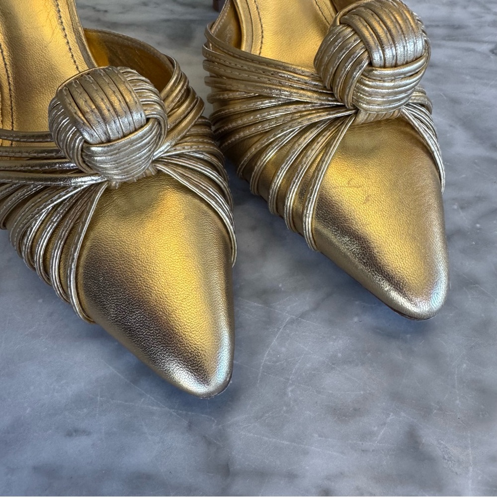 Larroude Gold Heeled Mules - Picture 3 of 9